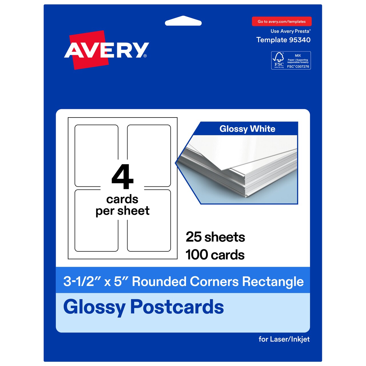 Avery Glossy White Postcards, 3-1/2" x 5" Rectangle Rounded Corners